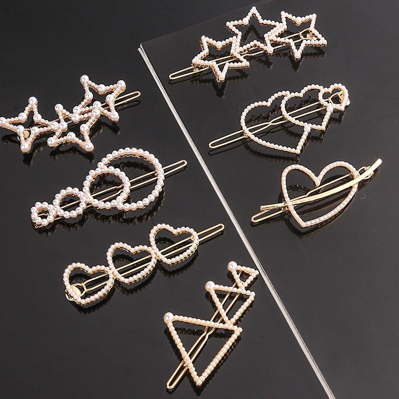 Fashion Pearl Hair Clip Women Girls Elegant Design Triangular Star Round Hairpin Barrette Hair Pins Ponytail Gorgeous Hair Accessories For Women Stevvex