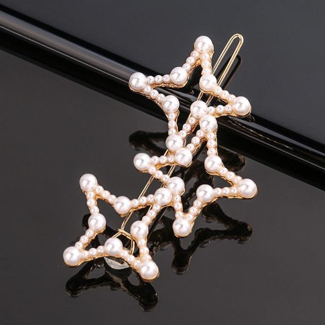 Fashion Pearl Hair Clip Women Girls Elegant Design Triangular Star Round Hairpin Barrette Hair Pins Ponytail Gorgeous Hair Accessories For Women Stevvex