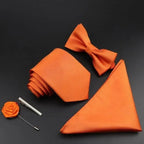 Fashion Red Business Necktie Matching Bowtie Flower Vintage Design Set For Men Self-Tie Bow Tie And Pocket Square Classic Business Tuxedo Wedding Bowties Handkerchief Set Men Necktie And Pocket Square Set Stevvex