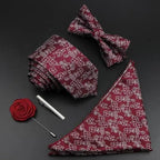 Fashion Red Business Necktie Matching Bowtie Flower Vintage Design Set For Men Self-Tie Bow Tie And Pocket Square Classic Business Tuxedo Wedding Bowties Handkerchief Set Men Necktie And Pocket Square Set Stevvex