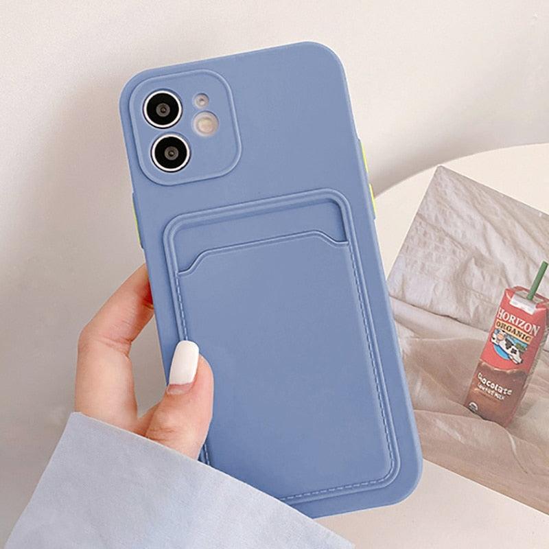 Fashion Sleek Phone Case For Iphone 11 Cases Card Slot Silicon Iphone 13 Pro Max 12 13 Mini Covers Elegant Simple Ultra-thin Back Mobile Phone Case with Card Holder Stevvex
