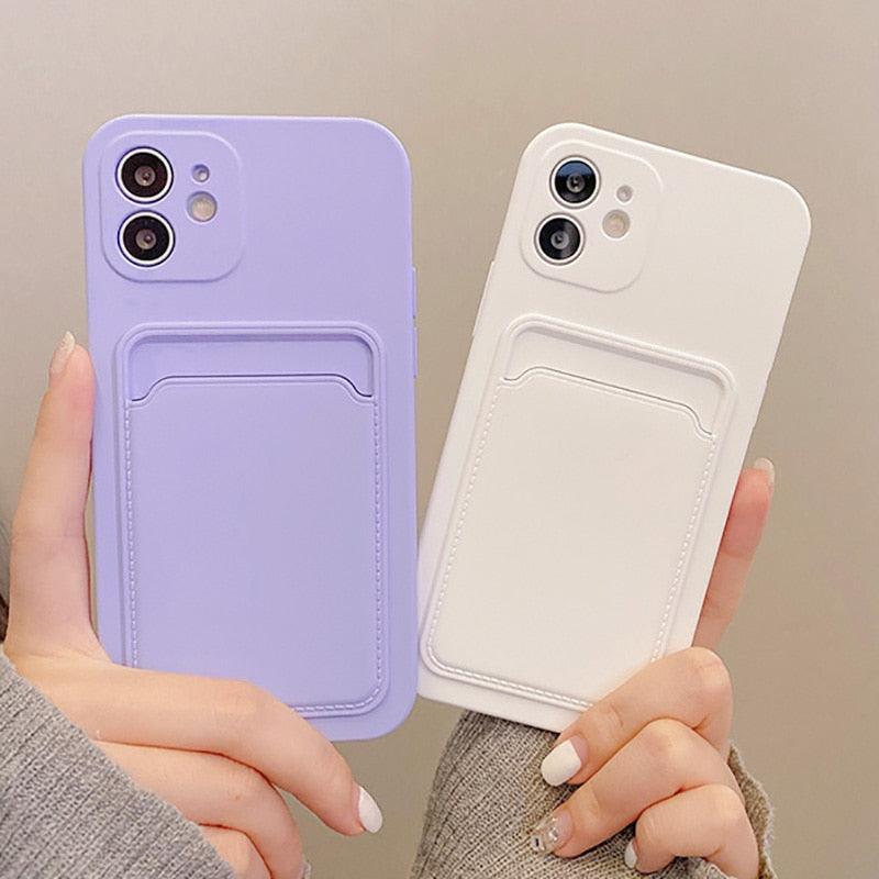 Fashion Sleek Phone Case For Iphone 11 Cases Card Slot Silicon Iphone 13 Pro Max 12 13 Mini Covers Elegant Simple Ultra-thin Back Mobile Phone Case with Card Holder Stevvex