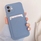 Fashion Sleek Phone Case For Iphone 11 Cases Card Slot Silicon Iphone 13 Pro Max 12 13 Mini Covers Elegant Simple Ultra-thin Back Mobile Phone Case with Card Holder Stevvex