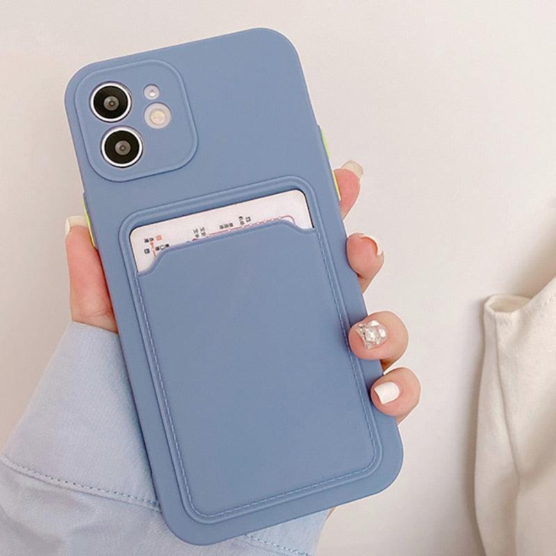 Fashion Sleek Phone Case For Iphone 11 Cases Card Slot Silicon Iphone 13 Pro Max 12 13 Mini Covers Elegant Simple Ultra-thin Back Mobile Phone Case with Card Holder Stevvex