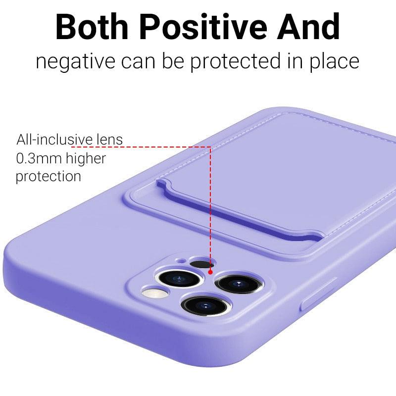 Fashion Sleek Phone Case For Iphone 11 Cases Card Slot Silicon Iphone 13 Pro Max 12 13 Mini Covers Elegant Simple Ultra-thin Back Mobile Phone Case with Card Holder Stevvex