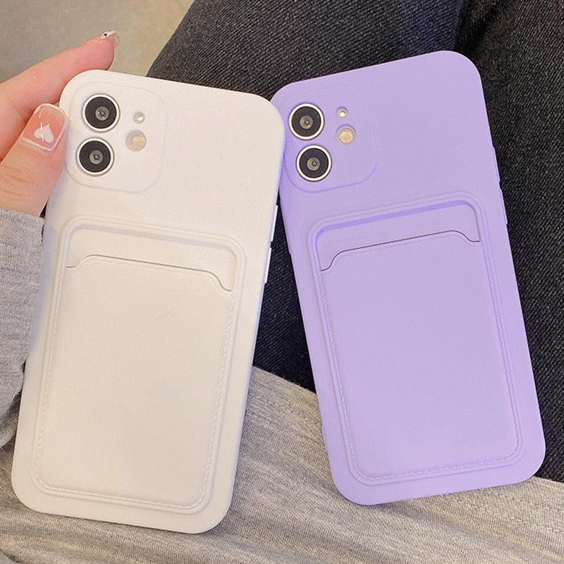Fashion Sleek Phone Case For Iphone 11 Cases Card Slot Silicon Iphone 13 Pro Max 12 13 Mini Covers Elegant Simple Ultra-thin Back Mobile Phone Case with Card Holder Stevvex