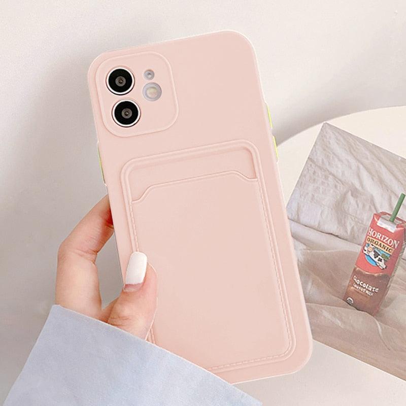 Fashion Sleek Phone Case For Iphone 11 Cases Card Slot Silicon Iphone 13 Pro Max 12 13 Mini Covers Elegant Simple Ultra-thin Back Mobile Phone Case with Card Holder Stevvex