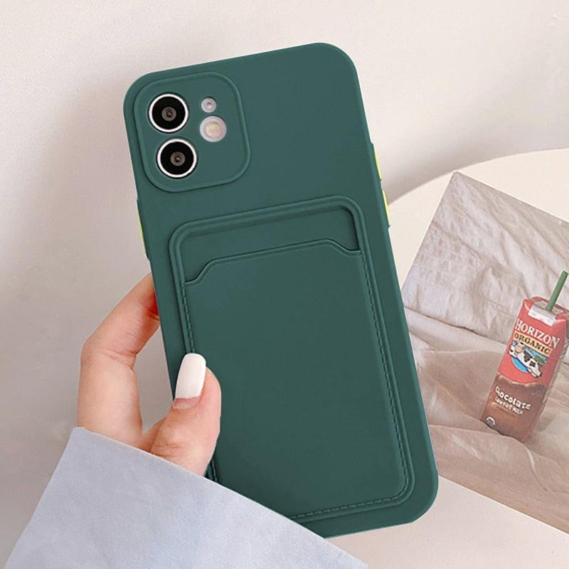 Fashion Sleek Phone Case For Iphone 11 Cases Card Slot Silicon Iphone 13 Pro Max 12 13 Mini Covers Elegant Simple Ultra-thin Back Mobile Phone Case with Card Holder Stevvex