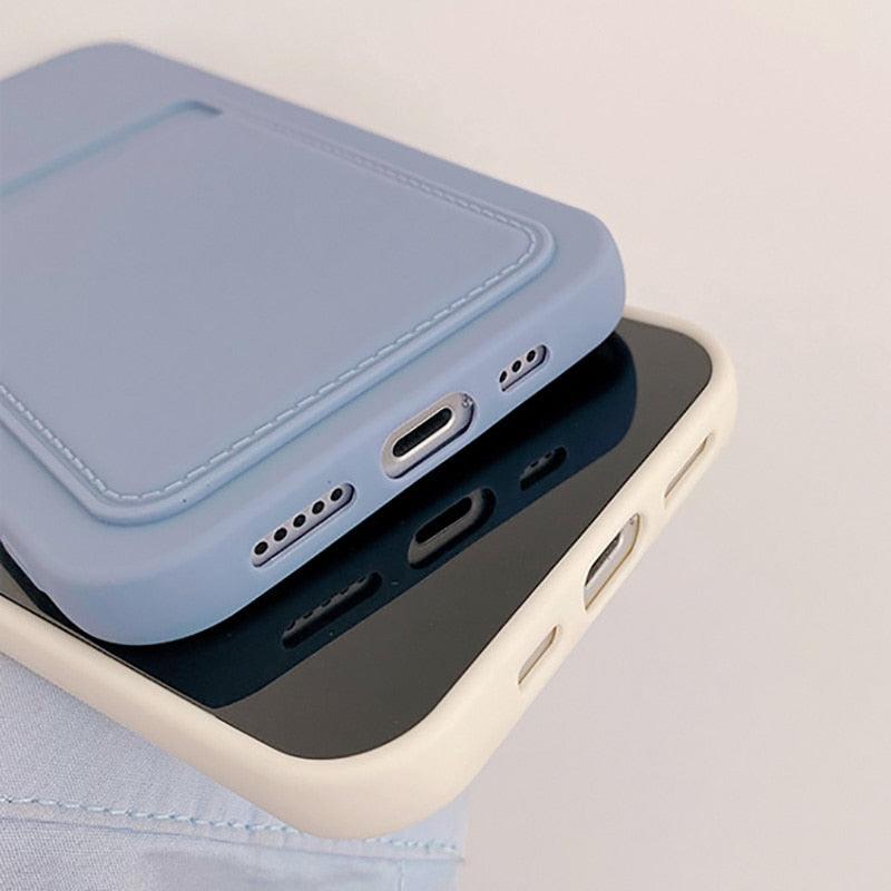 Fashion Sleek Phone Case For Iphone 11 Cases Card Slot Silicon Iphone 13 Pro Max 12 13 Mini Covers Elegant Simple Ultra-thin Back Mobile Phone Case with Card Holder Stevvex