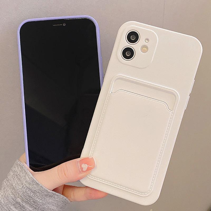 Fashion Sleek Phone Case For Iphone 11 Cases Card Slot Silicon Iphone 13 Pro Max 12 13 Mini Covers Elegant Simple Ultra-thin Back Mobile Phone Case with Card Holder Stevvex