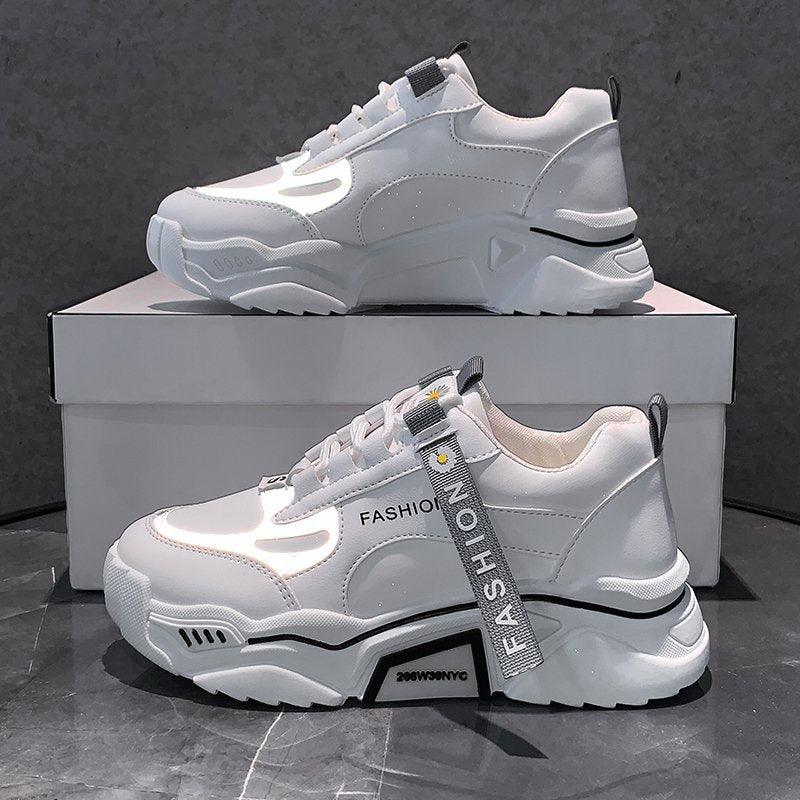 Fashion Spring Reflective Women Sneakers Lace Up Chunky Sneakers Mixed Color Women's Lightweight Casual Everyday Walking Fashion Chunky Sneakers Stevvex