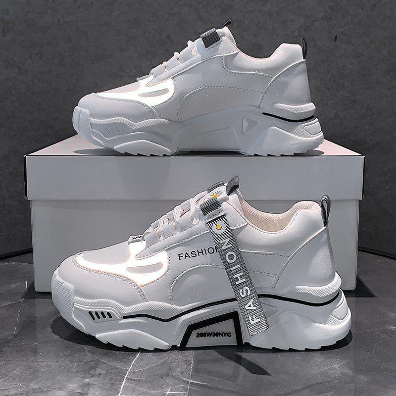Fashion Spring Reflective Women Sneakers Lace Up Chunky Sneakers Mixed Color Women's Lightweight Casual Everyday Walking Fashion Chunky Sneakers Stevvex