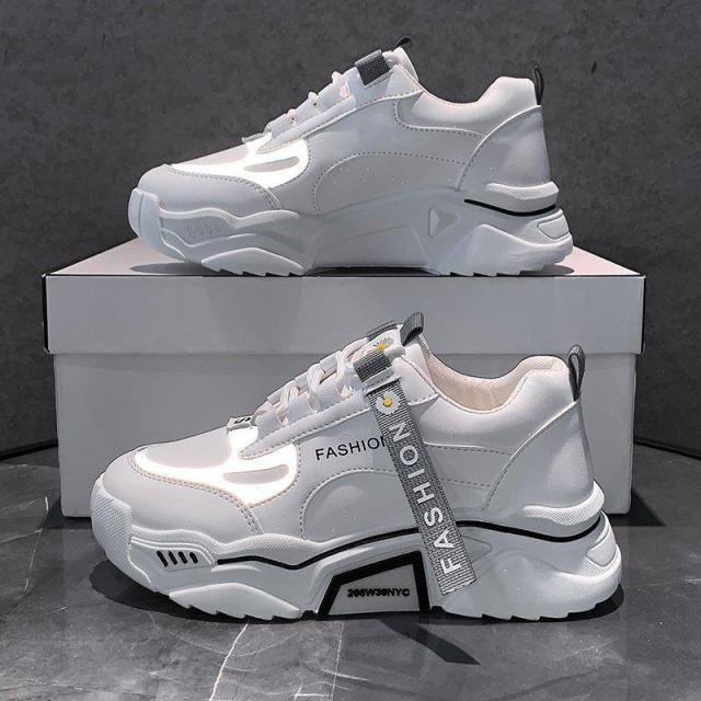 Fashion Spring Reflective Women Sneakers Lace Up Chunky Sneakers Mixed Color Women's Lightweight Casual Everyday Walking Fashion Chunky Sneakers Stevvex