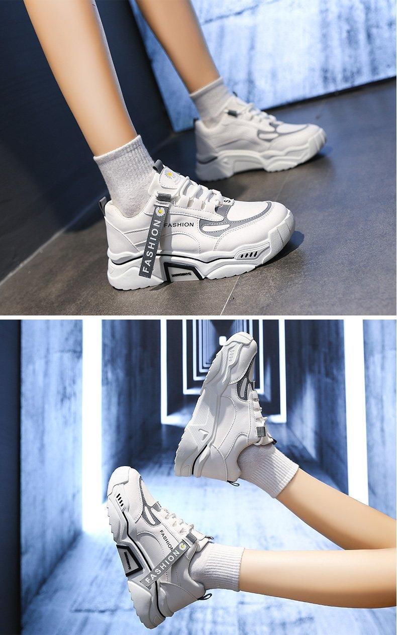 Fashion Spring Reflective Women Sneakers Lace Up Chunky Sneakers Mixed Color Women's Lightweight Casual Everyday Walking Fashion Chunky Sneakers Stevvex
