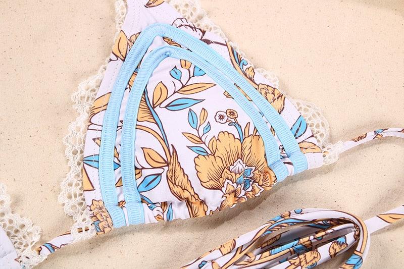 Fashion Swimwear Women Bikini Sets Women Lace Up Two Piece String Bikinis Beach Swimsuit Triangle Bathing Suit Side Tie Swimwear String Swimming Suit For Women Bathing Suit Micro Halter String Triangle Bikini Stevvex