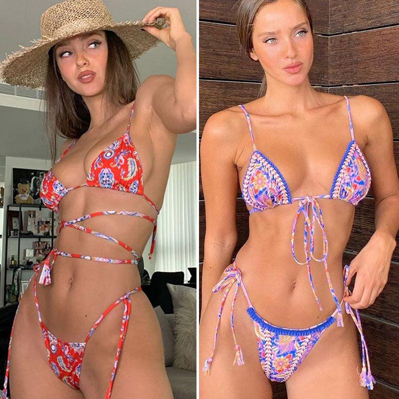 Fashion Swimwear Women Bikini Sets Women Lace Up Two Piece String Bikinis Beach Swimsuit Triangle Bathing Suit Side Tie Swimwear String Swimming Suit For Women Bathing Suit Micro Halter String Triangle Bikini Stevvex