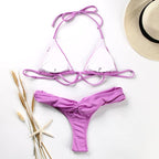 Fashion Swimwear Women Bikini Sets Women Lace Up Two Piece String Bikinis Beach Swimsuit Triangle Bathing Suit Side Tie Swimwear String Swimming Suit For Women Bathing Suit Micro Halter String Triangle Bikini Stevvex