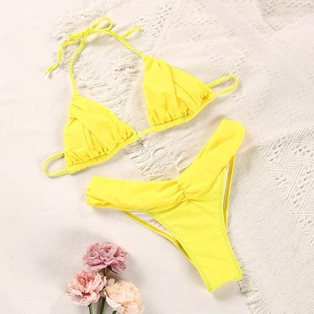 Fashion Swimwear Women Bikini Sets Women Lace Up Two Piece String Bikinis Beach Swimsuit Triangle Bathing Suit Side Tie Swimwear String Swimming Suit For Women Bathing Suit Micro Halter String Triangle Bikini Stevvex