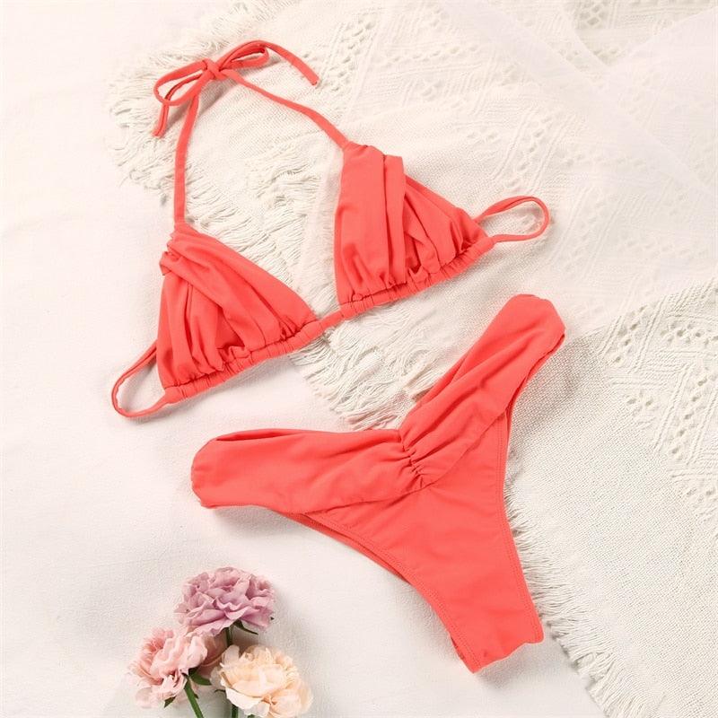 Fashion Swimwear Women Bikini Sets Women Lace Up Two Piece String Bikinis Beach Swimsuit Triangle Bathing Suit Side Tie Swimwear String Swimming Suit For Women Bathing Suit Micro Halter String Triangle Bikini Stevvex