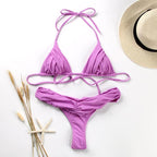 Fashion Swimwear Women Bikini Sets Women Lace Up Two Piece String Bikinis Beach Swimsuit Triangle Bathing Suit Side Tie Swimwear String Swimming Suit For Women Bathing Suit Micro Halter String Triangle Bikini Stevvex