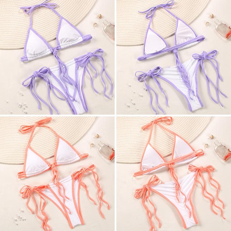 Fashion Swimwear Women Bikini Sets Women Lace Up Two Piece String Bikinis Beach Swimsuit Triangle Bathing Suit Side Tie Swimwear String Swimming Suit For Women Bathing Suit Micro Halter String Triangle Bikini Stevvex