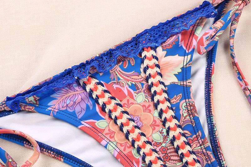 Fashion Swimwear Women Bikini Sets Women Lace Up Two Piece String Bikinis Beach Swimsuit Triangle Bathing Suit Side Tie Swimwear String Swimming Suit For Women Bathing Suit Micro Halter String Triangle Bikini Stevvex