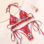 Fashion Swimwear Women Bikini Sets Women Lace Up Two Piece String Bikinis Beach Swimsuit Triangle Bathing Suit Side Tie Swimwear String Swimming Suit For Women Bathing Suit Micro Halter String Triangle Bikini Stevvex
