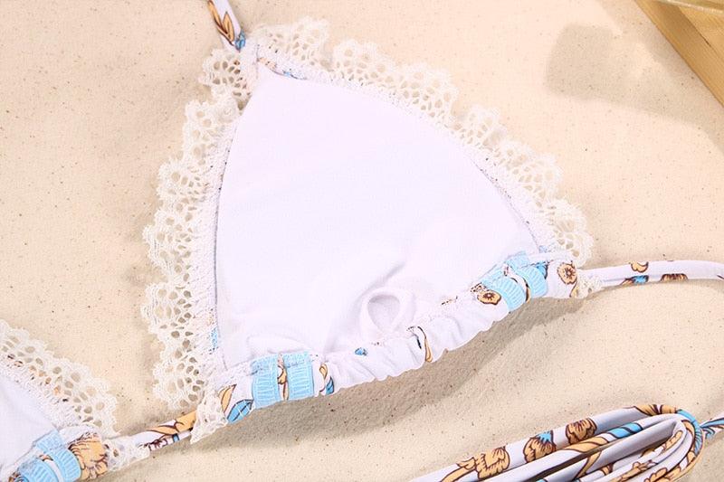 Fashion Swimwear Women Bikini Sets Women Lace Up Two Piece String Bikinis Beach Swimsuit Triangle Bathing Suit Side Tie Swimwear String Swimming Suit For Women Bathing Suit Micro Halter String Triangle Bikini Stevvex