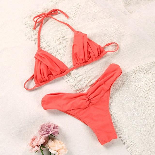Fashion Swimwear Women Bikini Sets Women Lace Up Two Piece String Bikinis Beach Swimsuit Triangle Bathing Suit Side Tie Swimwear String Swimming Suit For Women Bathing Suit Micro Halter String Triangle Bikini Stevvex
