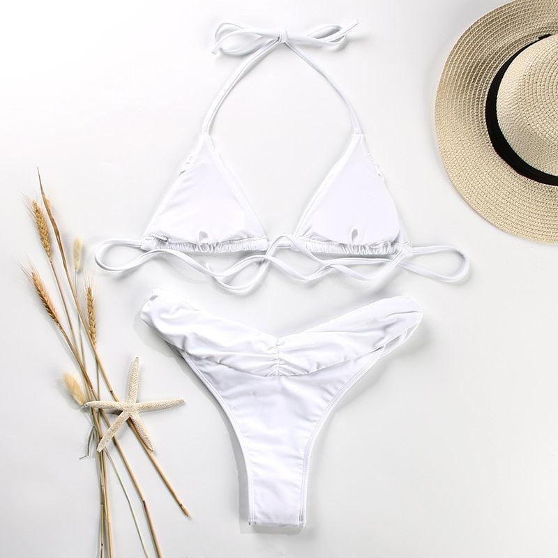Fashion Swimwear Women Bikini Sets Women Lace Up Two Piece String Bikinis Beach Swimsuit Triangle Bathing Suit Side Tie Swimwear String Swimming Suit For Women Bathing Suit Micro Halter String Triangle Bikini Stevvex