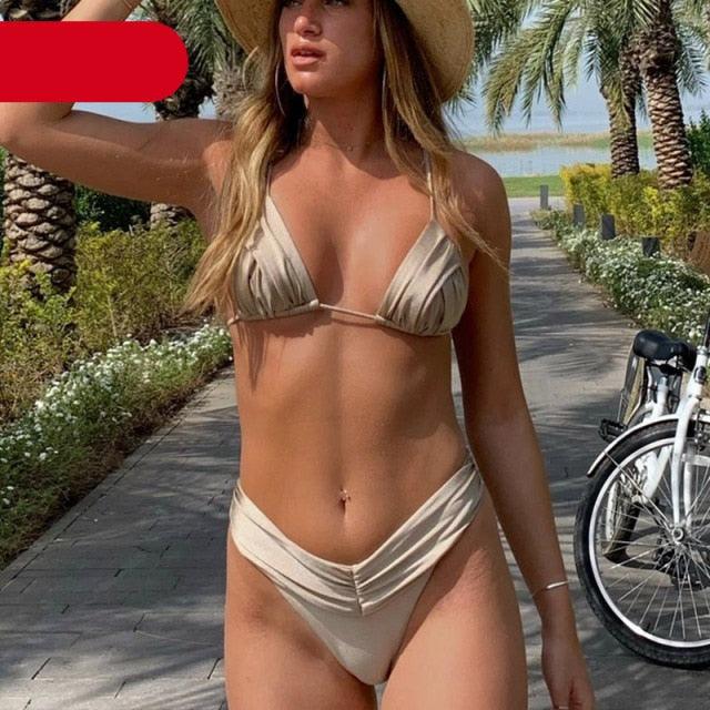Fashion Swimwear Women Bikini Sets Women Lace Up Two Piece String Bikinis Beach Swimsuit Triangle Bathing Suit Side Tie Swimwear String Swimming Suit For Women Bathing Suit Micro Halter String Triangle Bikini Stevvex