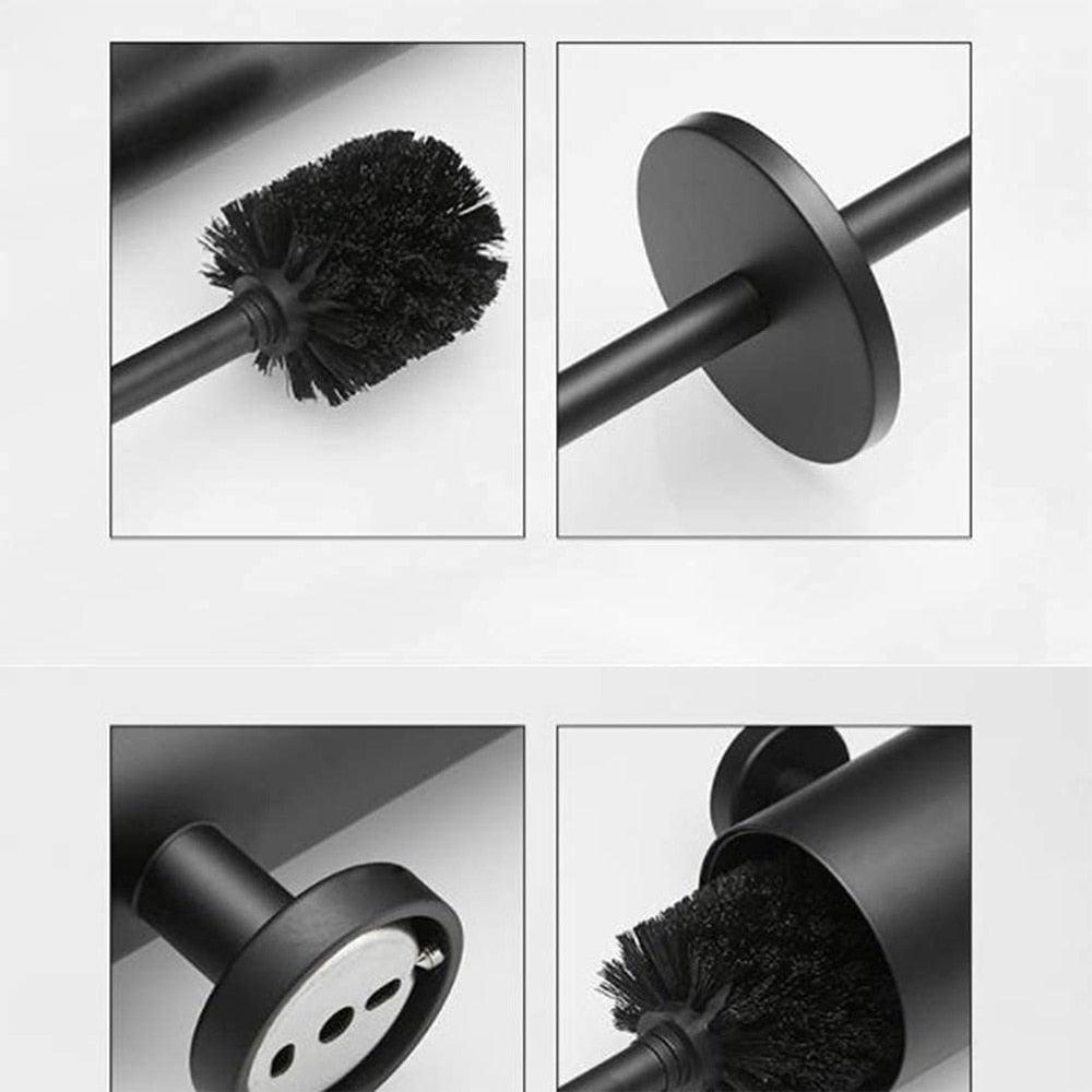 Fashion Toilet Cleaning Brush Holder Sets Wall Mount Stainless Steel Bathroom Accessories Hardware Black Chrome Toilet Bowl Brush with Stainless Steel Handle Durable Bristles Deep Cleaning Compact Bathroom Brush Save Space Good Grip Anti-Drip Stevvex