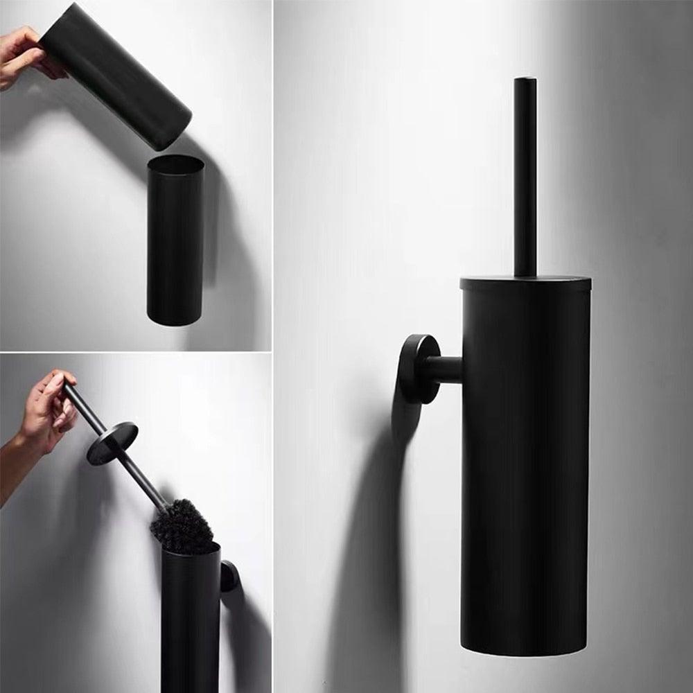Fashion Toilet Cleaning Brush Holder Sets Wall Mount Stainless Steel Bathroom Accessories Hardware Black Chrome Toilet Bowl Brush with Stainless Steel Handle Durable Bristles Deep Cleaning Compact Bathroom Brush Save Space Good Grip Anti-Drip Stevvex