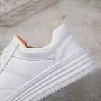 Fashion White Split Leather Women Sneakers White Lace Up Women Casual Shoe Luxury Leather Womens Sneakers Spring Casual Women Fashion Flat Sneakers