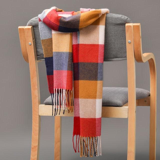 Fashion Winter Casual Classic Soft Plaid Popular Couple Lightweight Tartan Muffler Warm Scarf Cashmere Scarves Shawls Wraps Lightweight Women Warm Lattice Scarves Cashmere Hijab For Women Stevvex