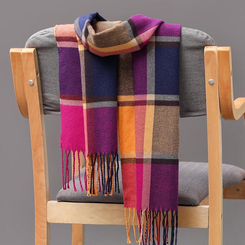 Fashion Winter Casual Classic Soft Plaid Popular Couple Lightweight Tartan Muffler Warm Scarf Cashmere Scarves Shawls Wraps Lightweight Women Warm Lattice Scarves Cashmere Hijab For Women Stevvex
