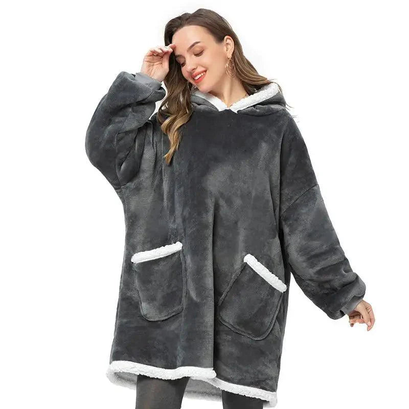 Fashion Winter Oversized Hoodie Women Sweatshirt Hooded Bathrobe Coats Blanket With Sleeves Fleece Christmas TV Blanket Warm Blank Flannel Hoodie Cozy Plush Blanket Hooded Blanket Design Hoodie For Men Women Stevvex