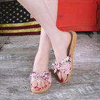 Fashion Woman Beach Floral Pattern Butterfly Knot Slippers Unique Flat Flip Flops Design For Women Outdoor Home Slippers Stevvex