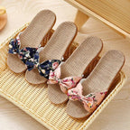 Fashion Woman Beach Floral Pattern Butterfly Knot Slippers Unique Flat Flip Flops Design For Women Outdoor Home Slippers Stevvex