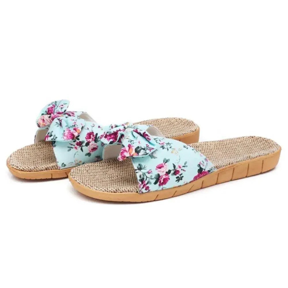 Fashion Woman Beach Floral Pattern Butterfly Knot Slippers Unique Flat Flip Flops Design For Women Outdoor Home Slippers Stevvex