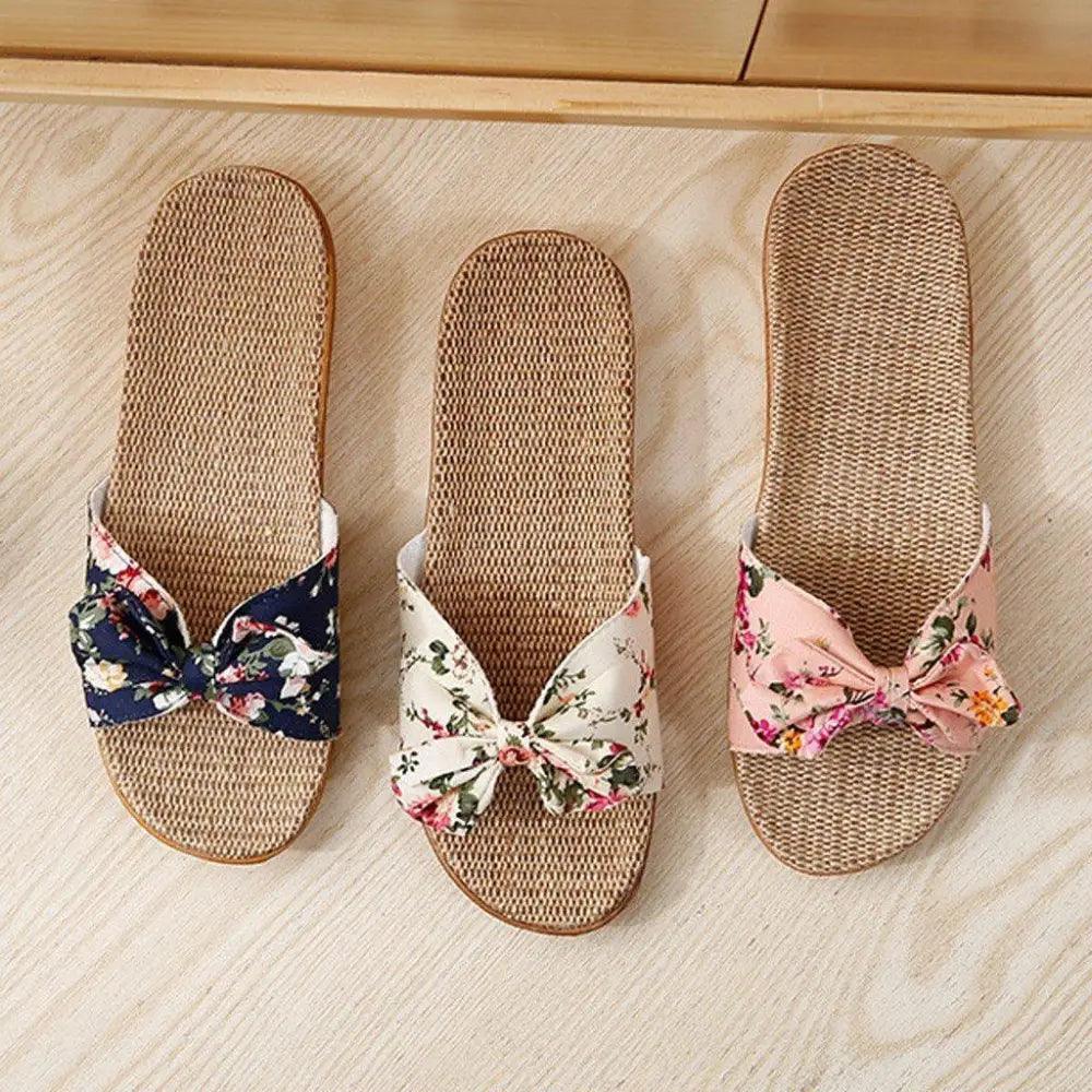 Fashion Woman Beach Floral Pattern Butterfly Knot Slippers Unique Flat Flip Flops Design For Women Outdoor Home Slippers Stevvex