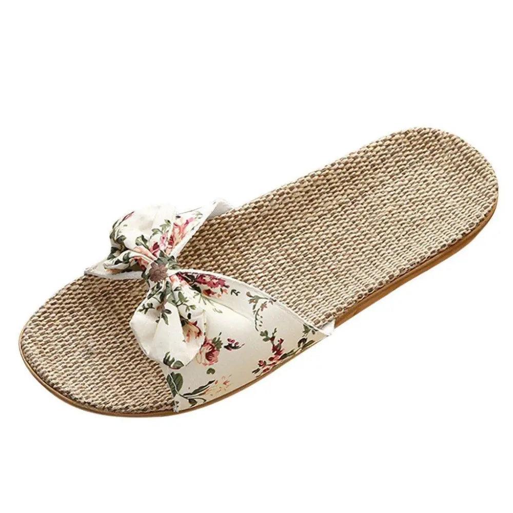 Fashion Woman Beach Floral Pattern Butterfly Knot Slippers Unique Flat Flip Flops Design For Women Outdoor Home Slippers Stevvex