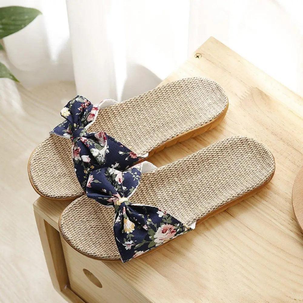 Fashion Woman Beach Floral Pattern Butterfly Knot Slippers Unique Flat Flip Flops Design For Women Outdoor Home Slippers Stevvex