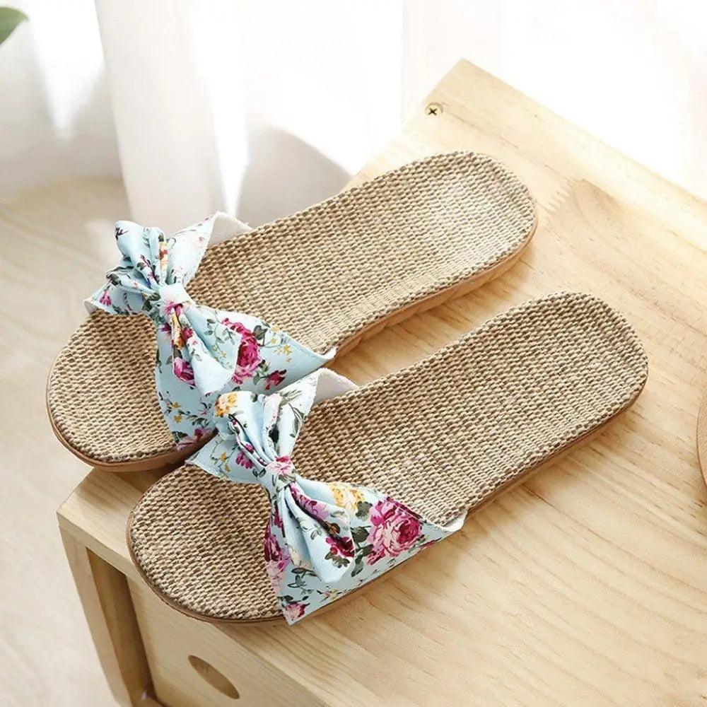Fashion Woman Beach Floral Pattern Butterfly Knot Slippers Unique Flat Flip Flops Design For Women Outdoor Home Slippers Stevvex
