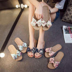 Fashion Woman Beach Floral Pattern Butterfly Knot Slippers Unique Flat Flip Flops Design For Women Outdoor Home Slippers Stevvex