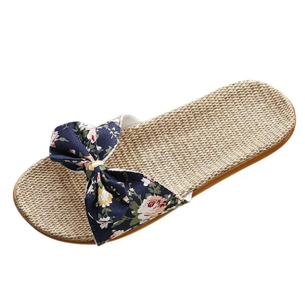Fashion Woman Beach Floral Pattern Butterfly Knot Slippers Unique Flat Flip Flops Design For Women Outdoor Home Slippers Stevvex