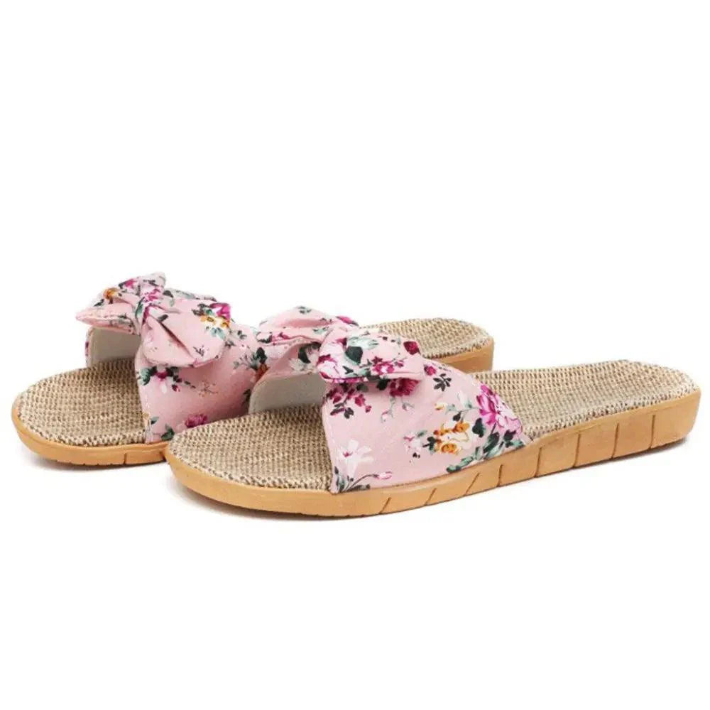Fashion Woman Beach Floral Pattern Butterfly Knot Slippers Unique Flat Flip Flops Design For Women Outdoor Home Slippers Stevvex