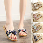 Fashion Woman Beach Floral Pattern Butterfly Knot Slippers Unique Flat Flip Flops Design For Women Outdoor Home Slippers Stevvex