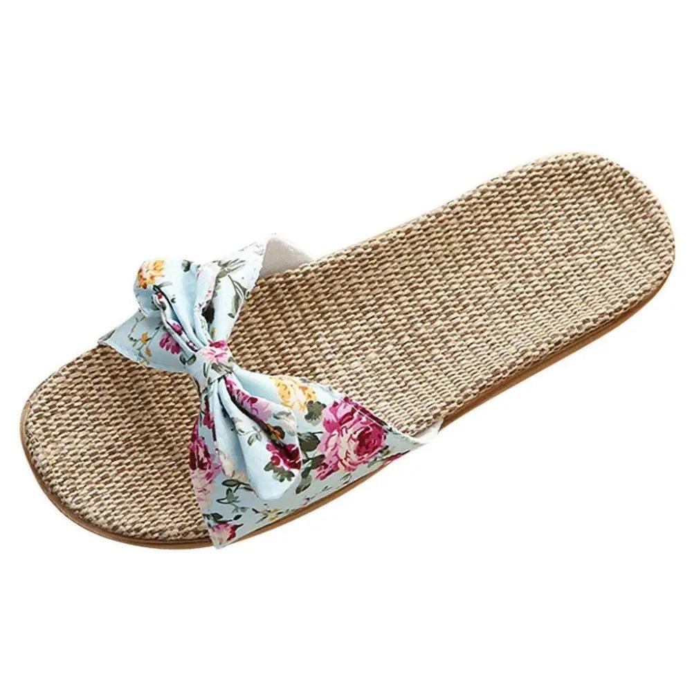 Fashion Woman Beach Floral Pattern Butterfly Knot Slippers Unique Flat Flip Flops Design For Women Outdoor Home Slippers Stevvex