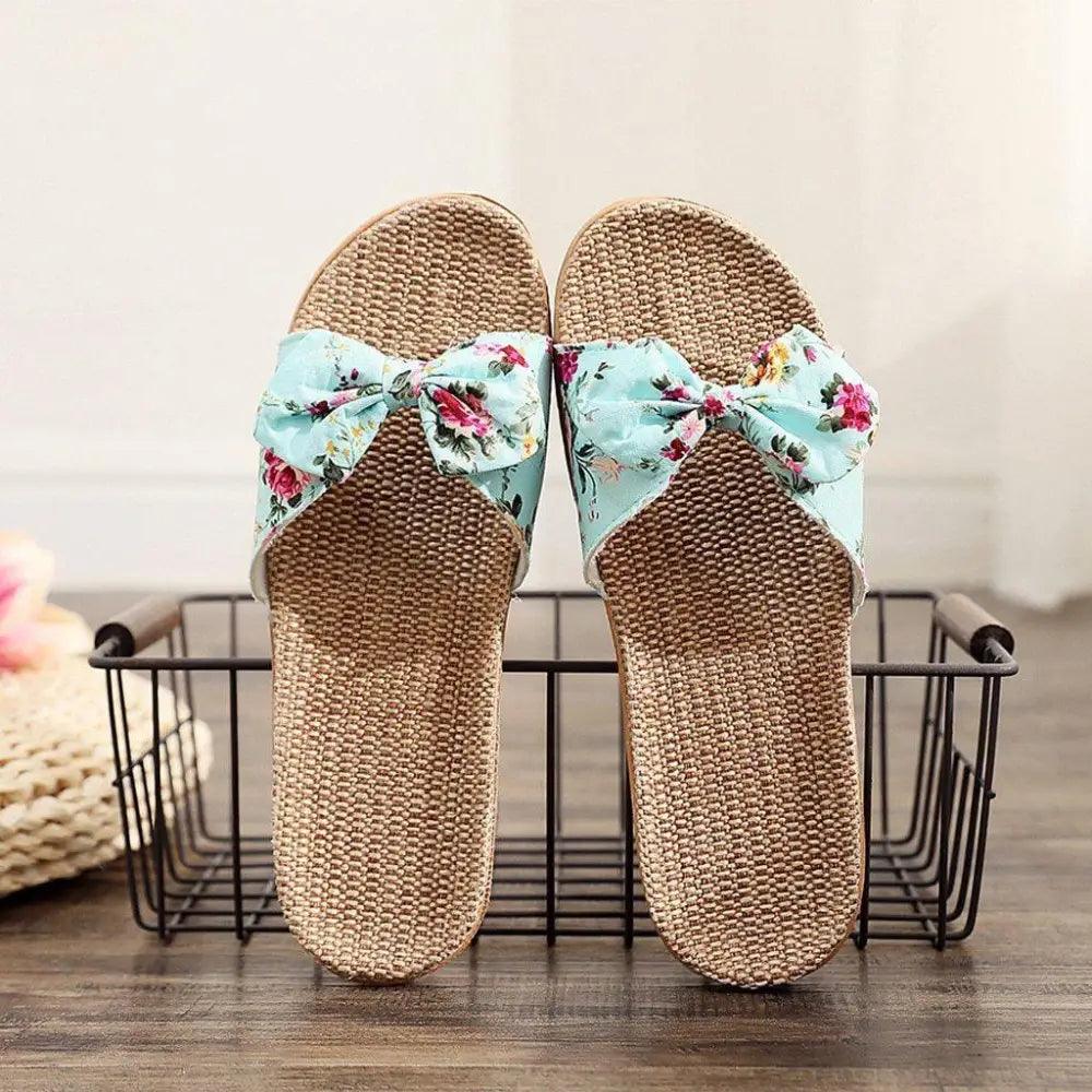 Fashion Woman Beach Floral Pattern Butterfly Knot Slippers Unique Flat Flip Flops Design For Women Outdoor Home Slippers Stevvex